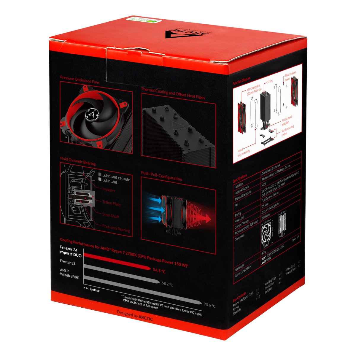 Tower CPU Cooler with Push-Pull Configuration ARCTIC Freezer 34 eSports DUO (Red) Packaging Rear View