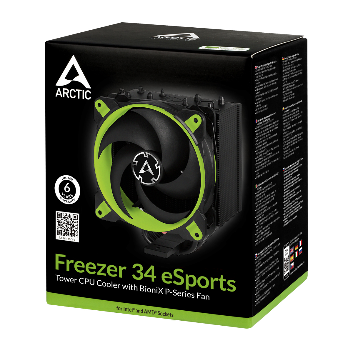 Tower CPU Cooler with BioniX P-Fan ARCTIC Freezer 34 eSports (Green) Packaging Front View