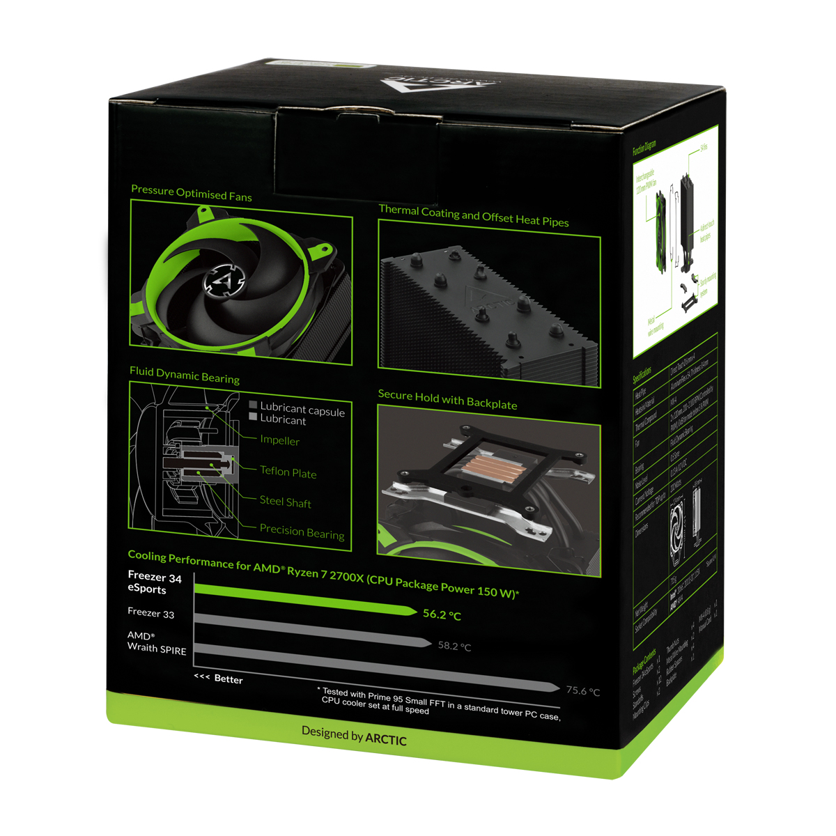Tower CPU Cooler with BioniX P-Fan ARCTIC Freezer 34 eSports (Green) Packaging Rear View