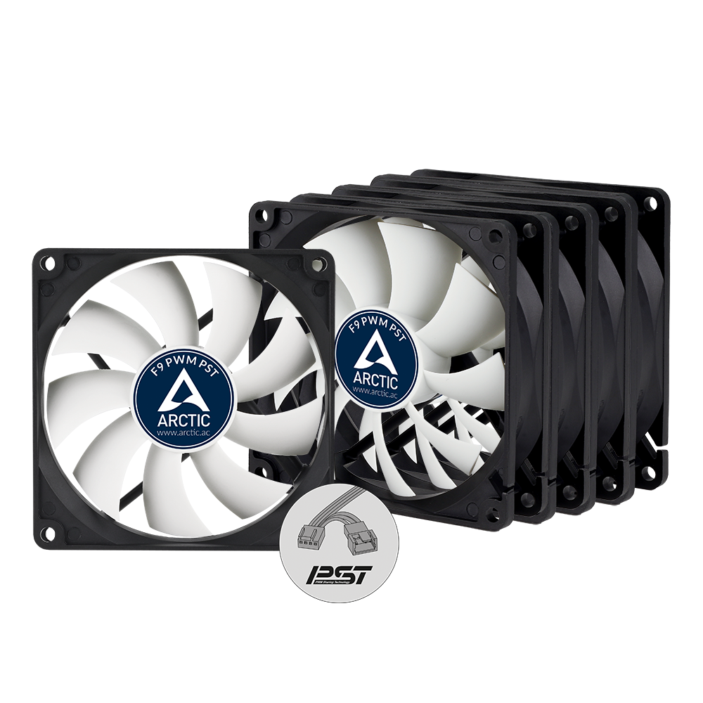 ARCTIC F9 PWM PST Five Pack | Regulates RPM in sync Silent Cooler with Standard Case PST-Port PWM Sharing Technology 92 mm PWM PST Case Fan 